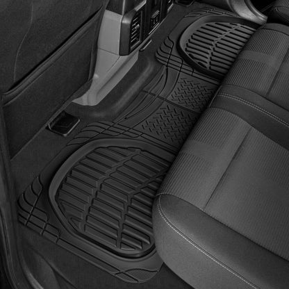FlexTough Shell Rubber Floor Mats Black Heavy Duty Deep Channels for Car 3pc Set