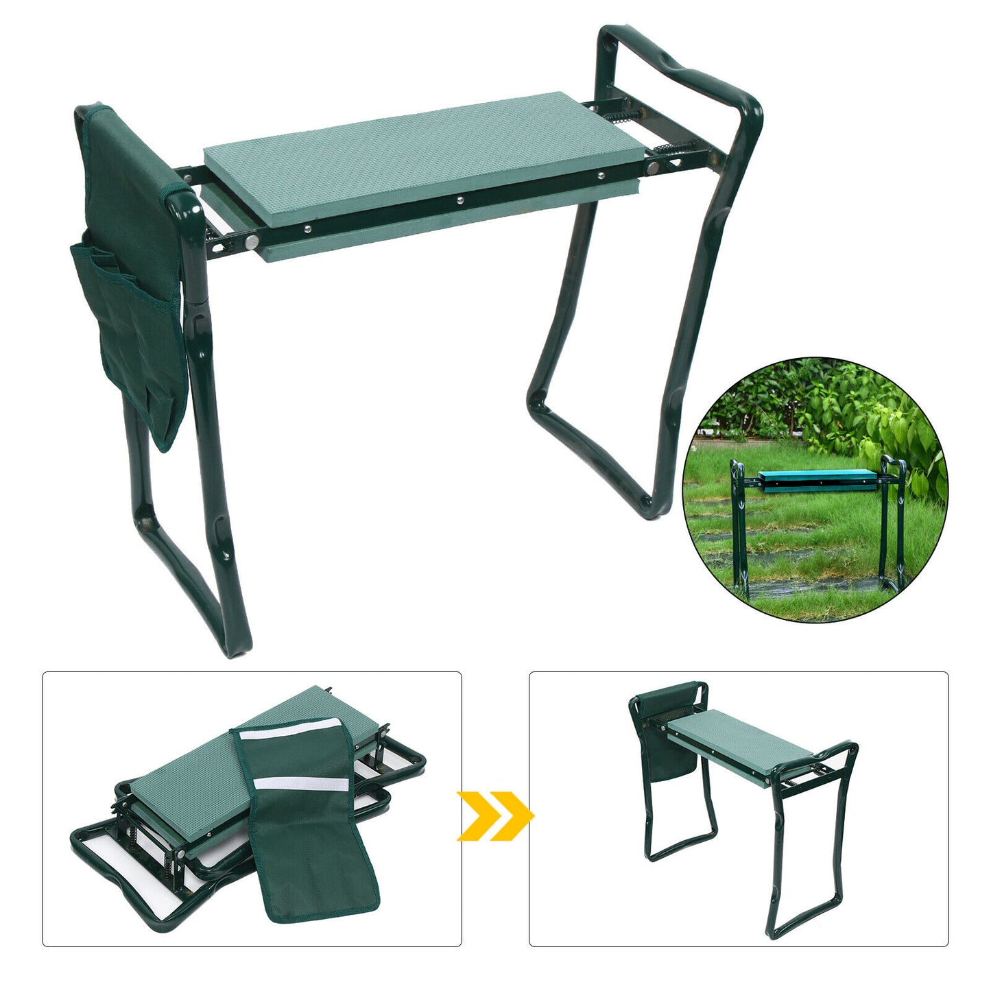 Multifunctional Garden Kneeler & Seat With Pocket, Foldable heavy duty Farm kneeler Chair with Pouch made in USA