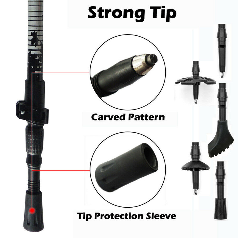 Aluminum Trekking Walking Hiking Stick Poles Adjustable Alpenstock Anti-Shock