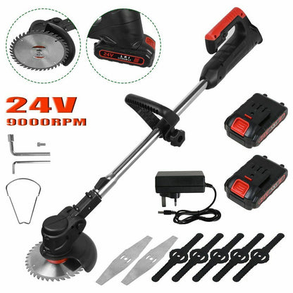 Electric Weed Lawn Eater Edger Grass String Trimmer Cutter 2 Battery 1 Charger
