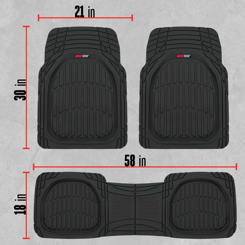 FlexTough Shell Rubber Floor Mats Black Heavy Duty Deep Channels for Car 3pc Set