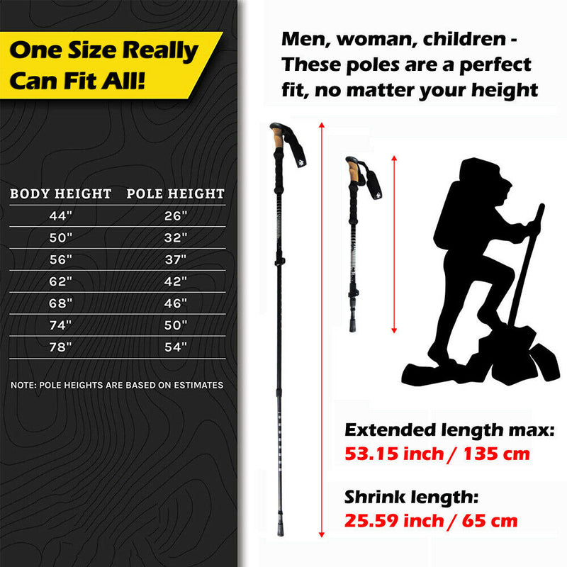 Aluminum Trekking Walking Hiking Stick Poles Adjustable Alpenstock Anti-Shock