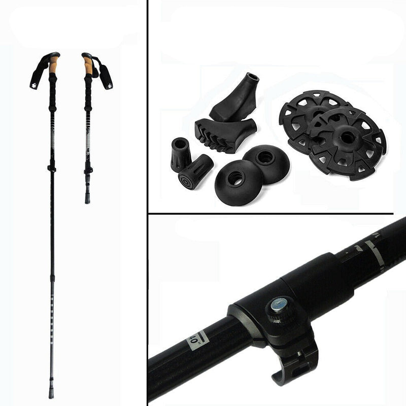 Aluminum Trekking Walking Hiking Stick Poles Adjustable Alpenstock Anti-Shock