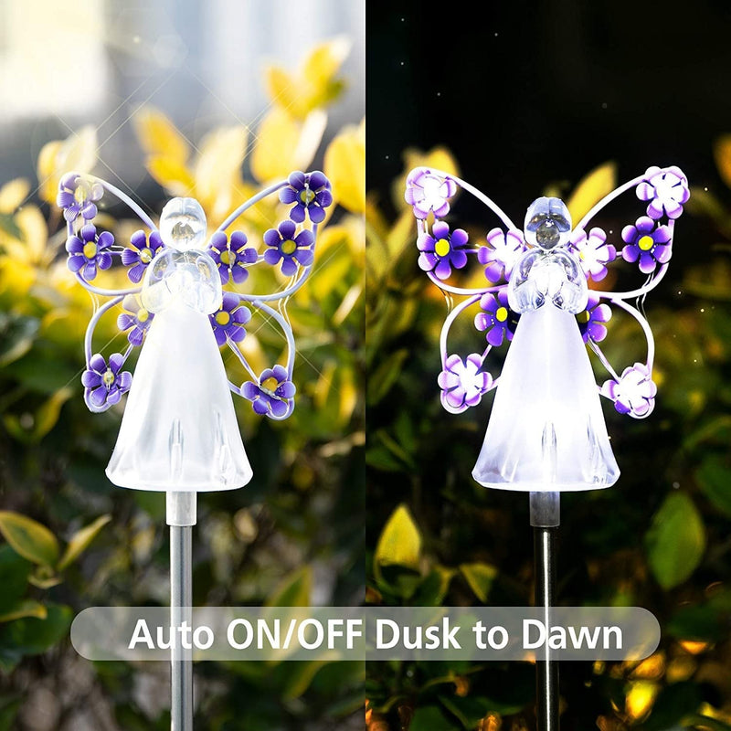 Waterproof Solar Angel lights fairy angel with wings and solar glowing flower decor