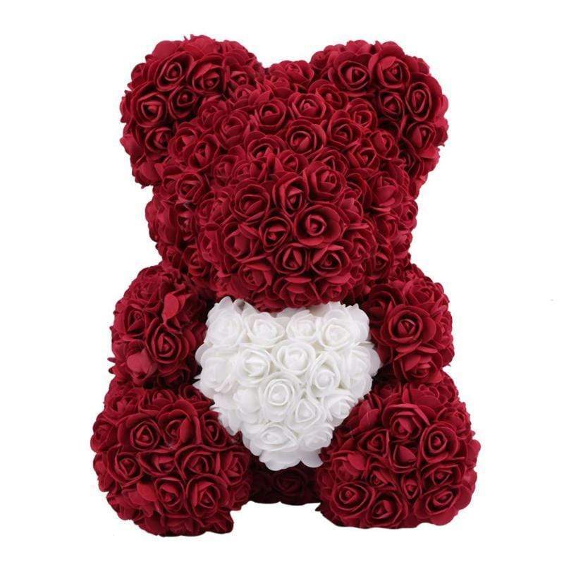 YourWorldShop 40cm (15") Burgundy/ White Luxury Rose Bears