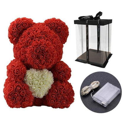 YourWorldShop 40cm (15") Red/White with led box Luxury Rose Bears 25321622-40cm-with-led-box-2