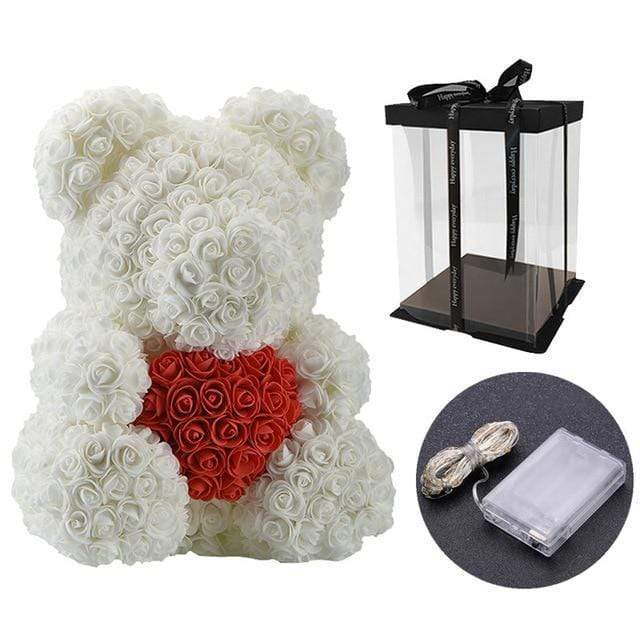 YourWorldShop 40cm (15") White/Red with led box Luxury Rose Bears 25321622-40cm-with-led-box-1